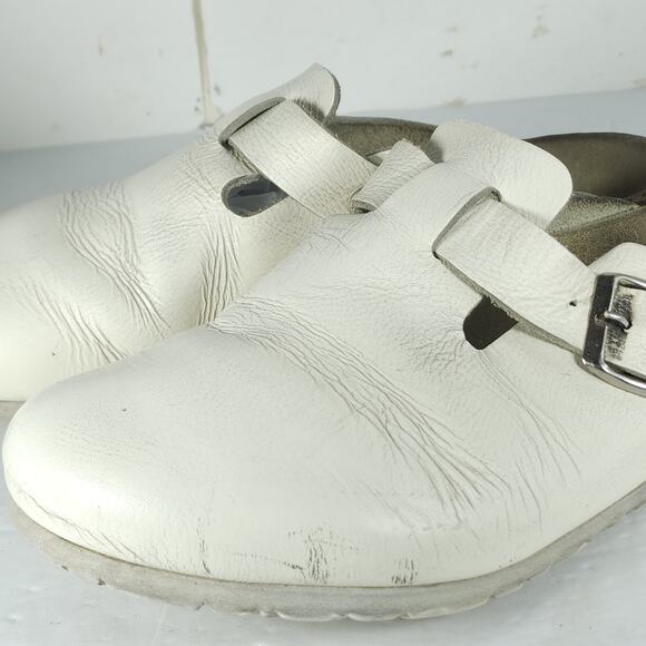 Birkenstock Men's Boston EU43 US10 White Leather Closed Toe Mules Clogs - Picture 16 of 16